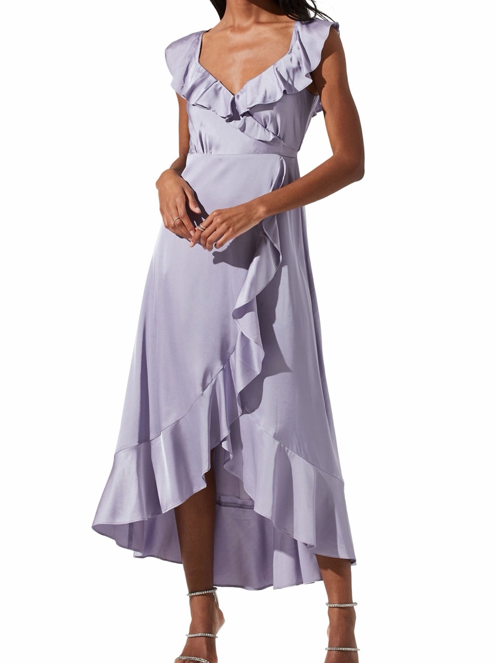 ASTR Lilac Ruffle Wrap High-Low Dress